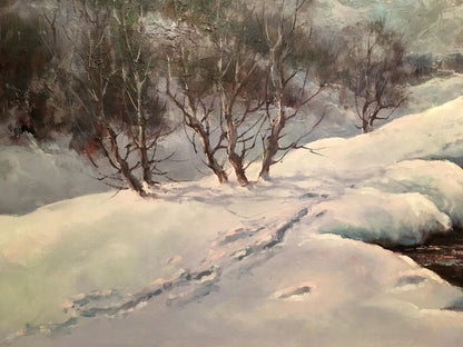 Oil painting Winter landscape by Heinrich Hartung snowy trees in snow