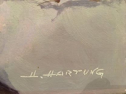 Signature h. on back of Heinrich Hartung oil painting Winter landscape