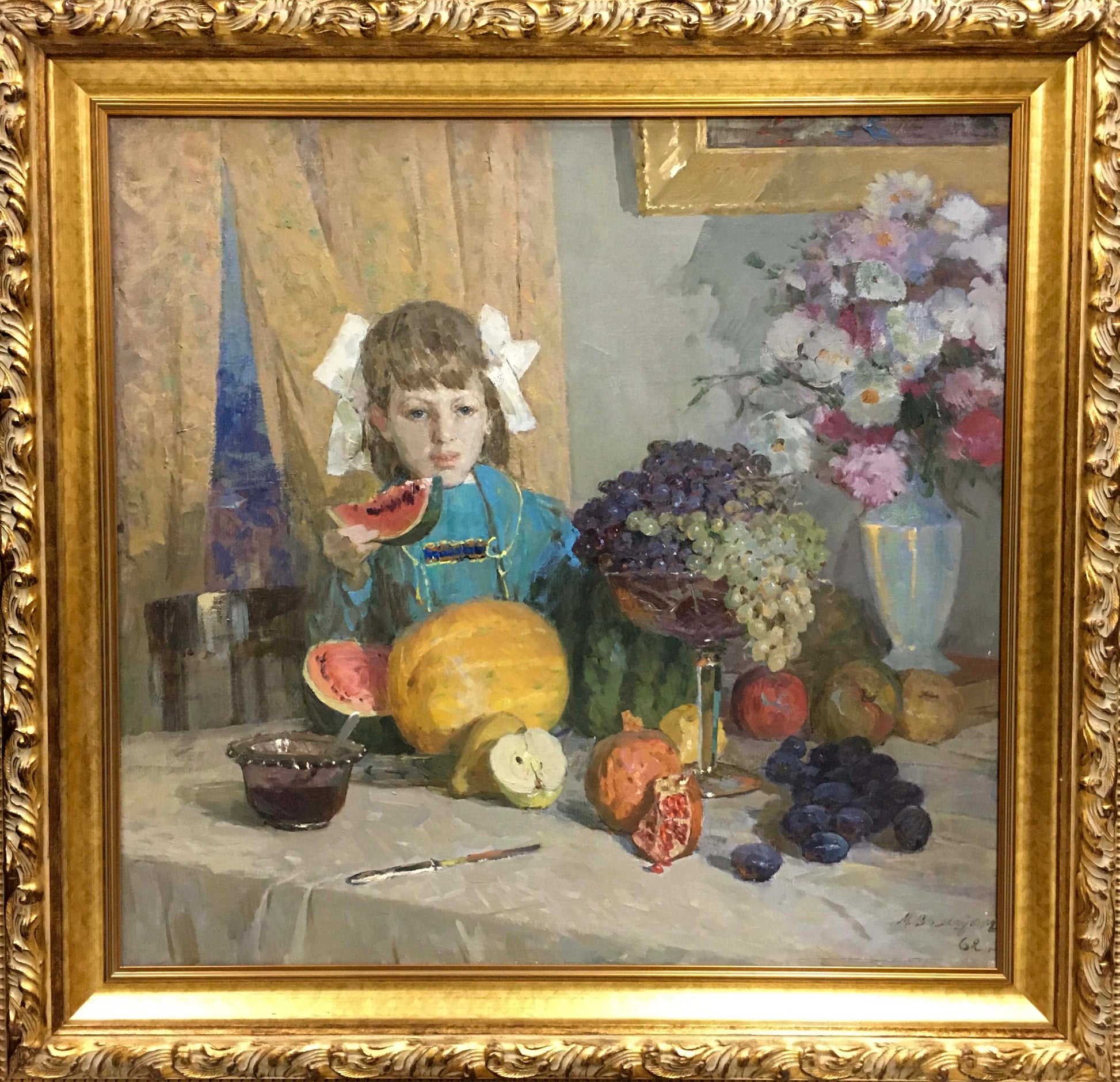 Oil painting Gifts of Autumn by Wolstein Moses Lvovich, girl with fruit