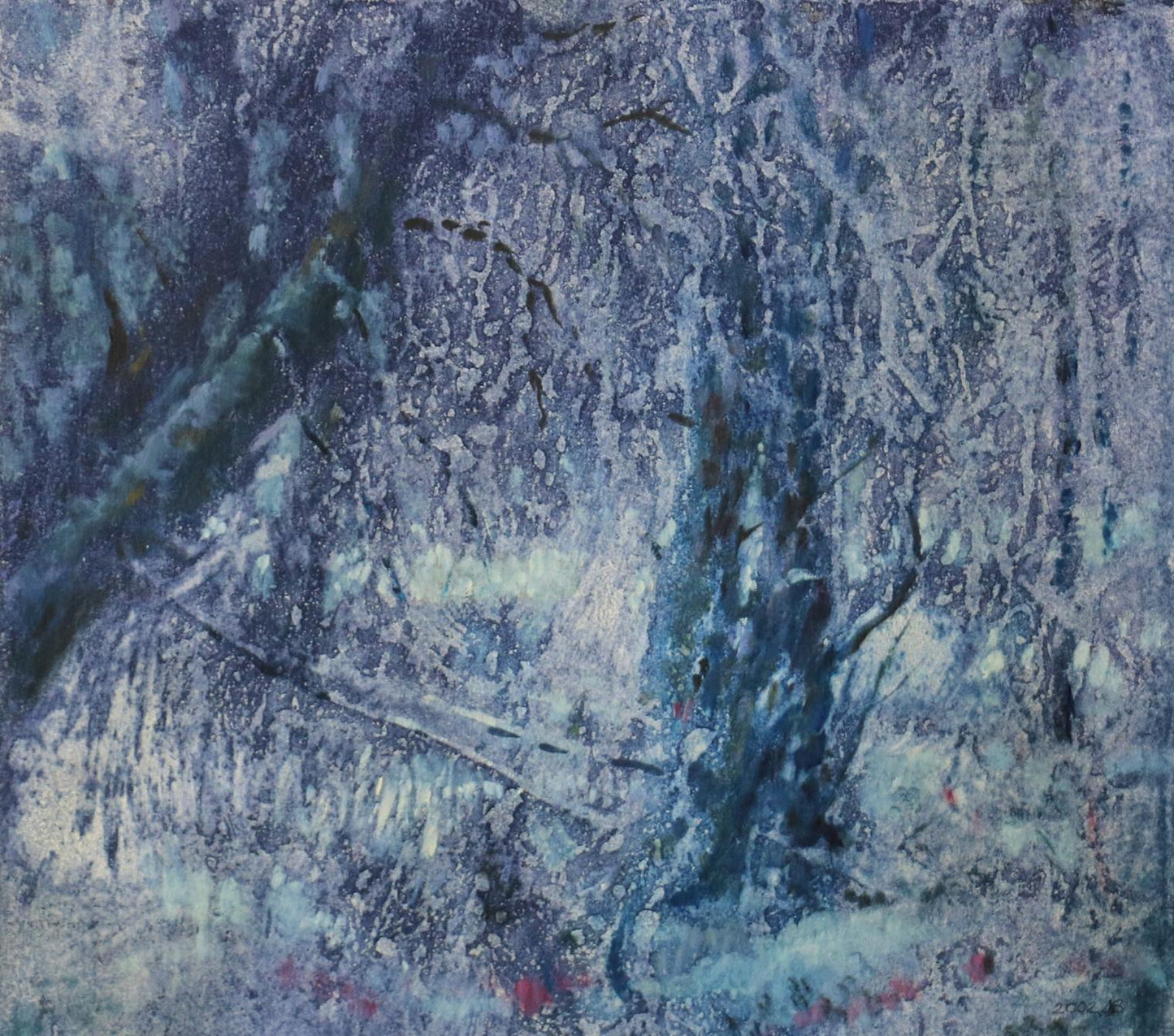 Oil painting Snow covered Vitaly Duhnevich textured blue gray white abstract