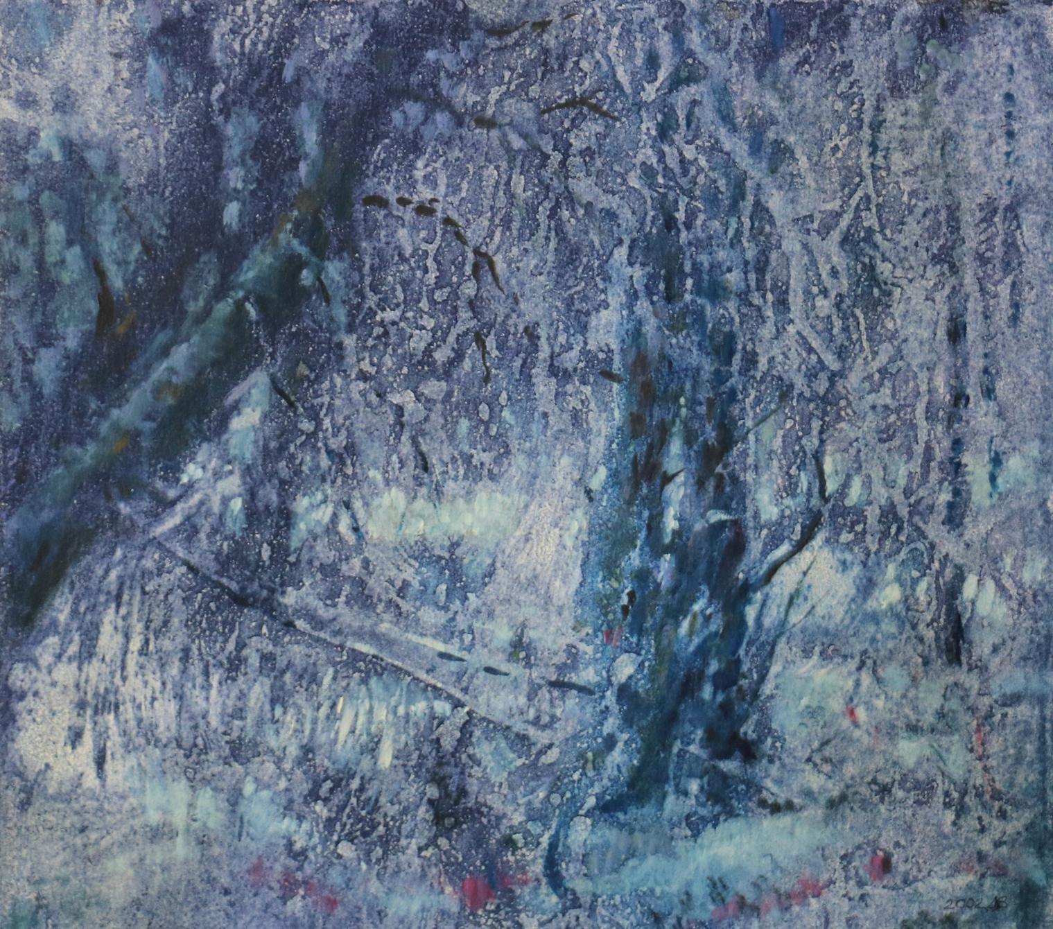 Oil painting Snow covered Vitaly Duhnevich textured blue gray white abstract