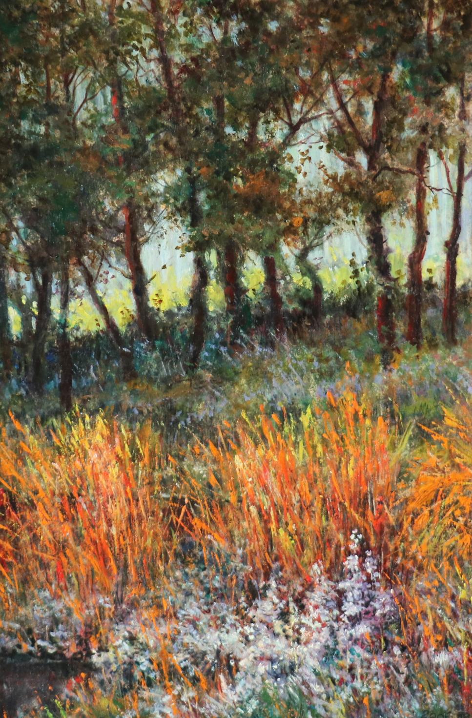 Oil painting In the Woods by Vitaly Duhnevich: autumn grasses and wildflowers