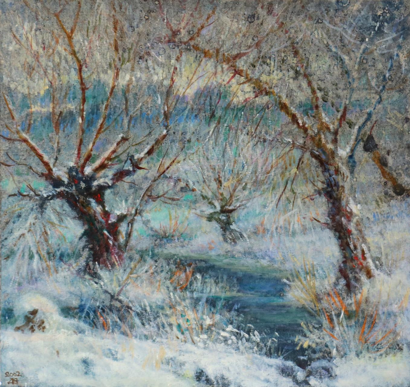 Oil painting Winter Vitaly Duhnevich: snow-covered trees in wintry blues