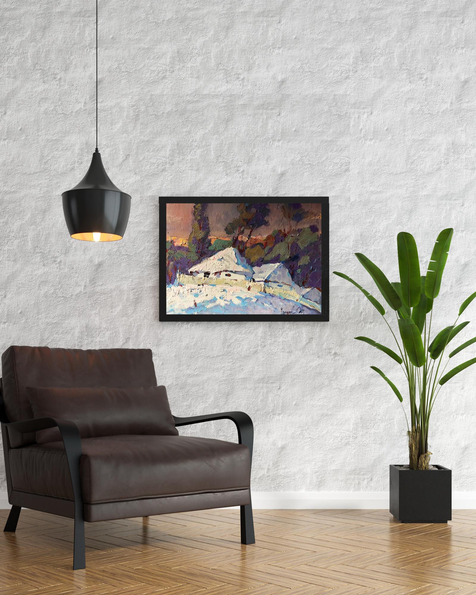 Oil painting Winter evening 