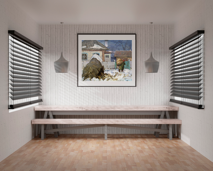 Winter Village landscape Art