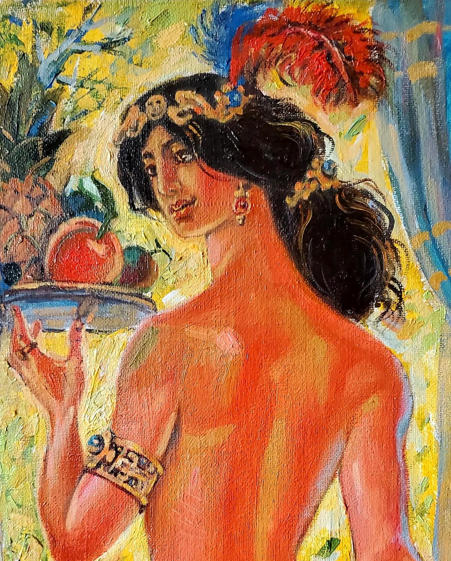 Oil painting Door to the Garden by Litvinov Daniil Olegovich woman with fruit