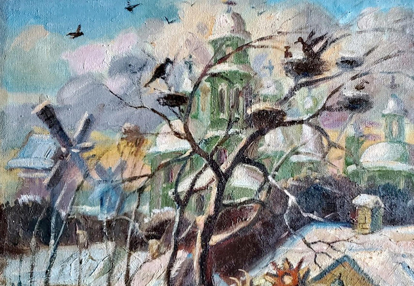Litvinov's "Carols in a Village" oil painting, portraying Ukrainian holiday spirit.
