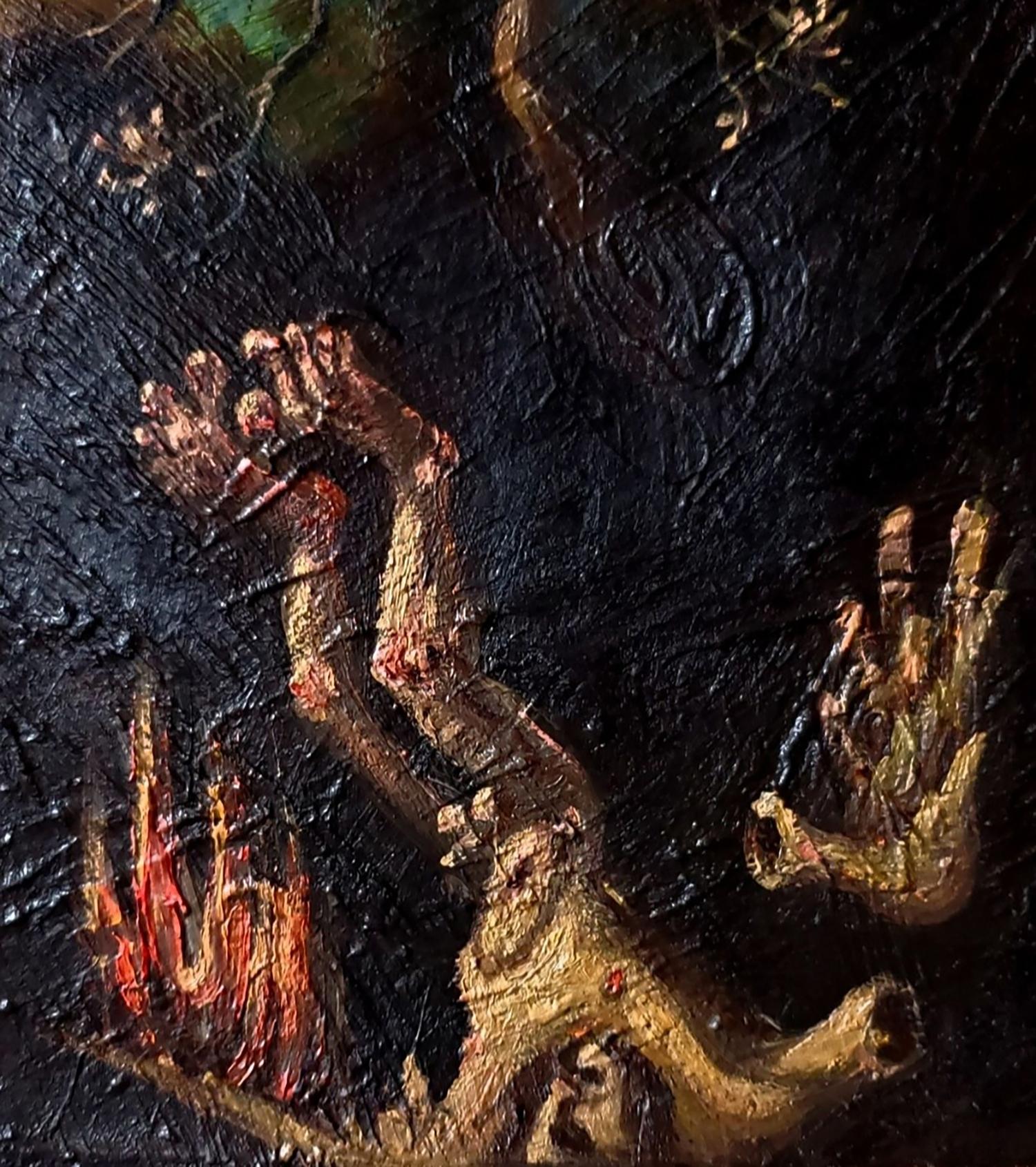 Oil painting The Fall of Icarus by Litvinov Daniil Olegovich with skeletal hands