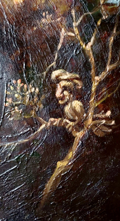 Oil painting The Fall of Icarus by Litvinov Daniil Olegovich with bird on branches