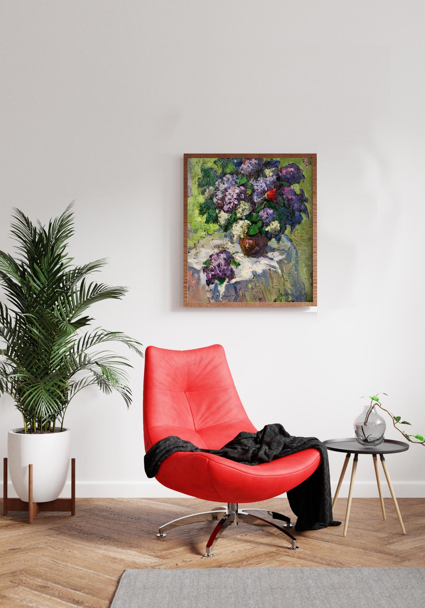 Oil painting A bouquet of lilacs 