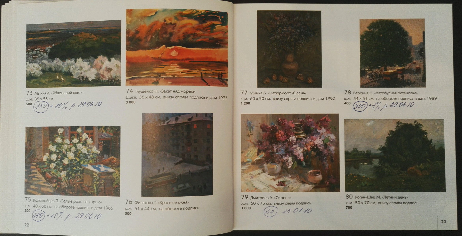 Catalog of 8 oil paintings by Filatova Tanya including city landscape