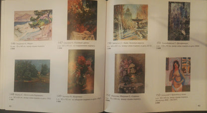 Catalog page of oil paintings by Mynka Alexander Fedorovich with R. titles and dimensions