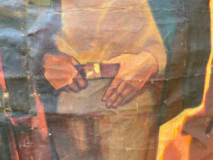 Social realism oil painting by Scout Kuznetsov: hands adjusting watch on wrist