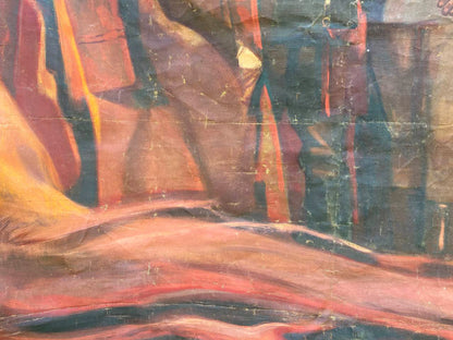 Scout Kuznetsov social realism oil painting Strong in spirit Dovzhenko Anatoly Ivanovich abstract expressionist bold red orange dark blue textured canvas