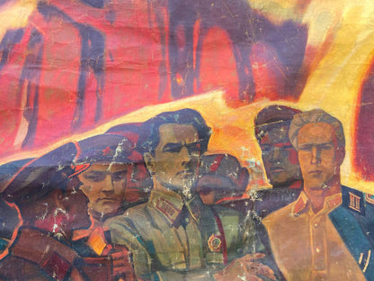 Worn vintage Scout Kuznetsov propaganda poster by Dovzhenko oil painting