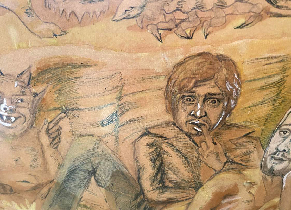 Detailed sketch of Mikhail Fyodorovich Larionov Hell man in earthy tones