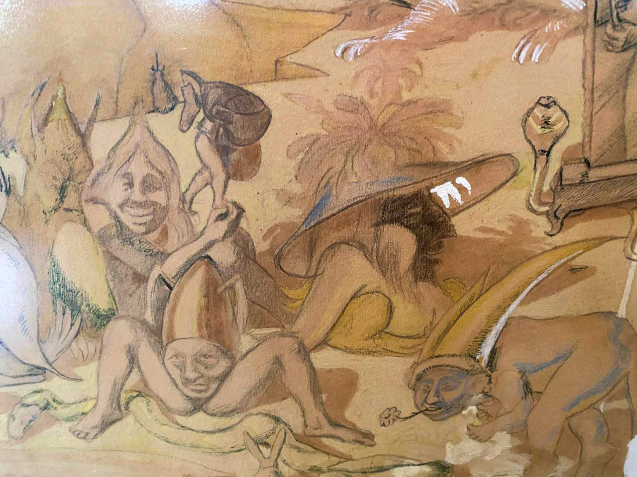 Sepia-toned whimsical Hell abstract painting by Mikhail Fyodorovich Larionov