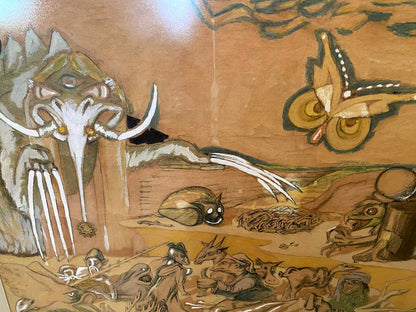 Whimsical Hell by Mikhail Fyodorovich Larionov: tusked creature with glowing eyes