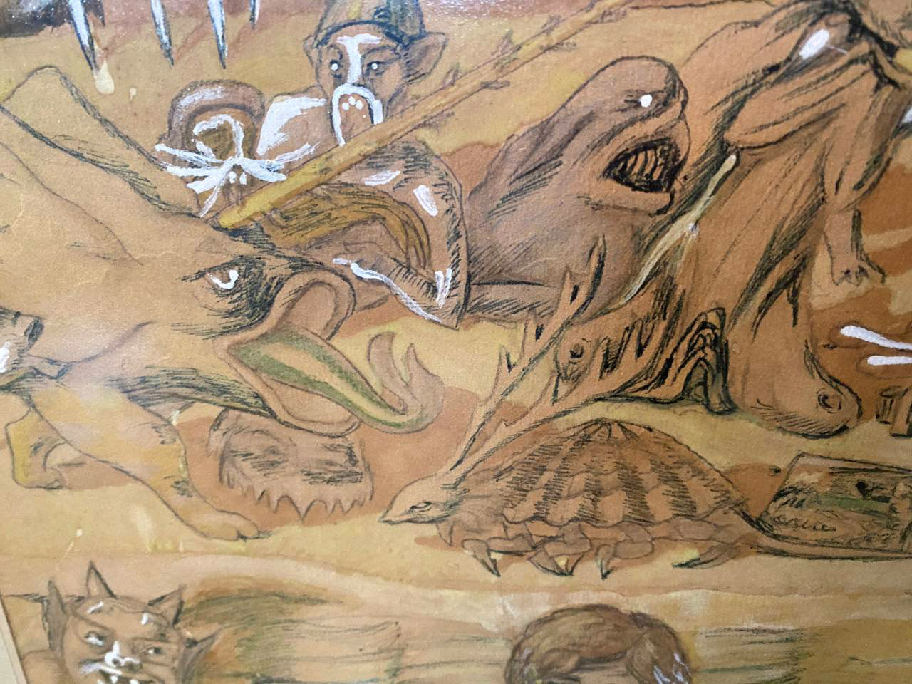 Detailed earth-toned Hell mural by Mikhail Fyodorovich Larionov