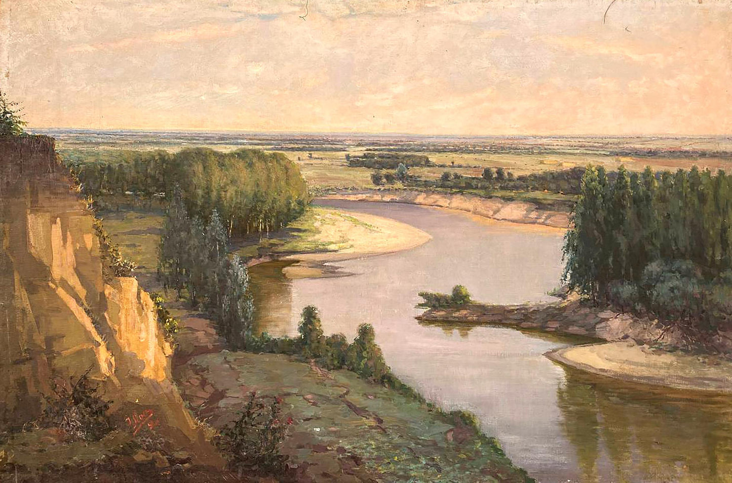 Serene oil painting of Poltava regions winding river by Ivan Grigorievich