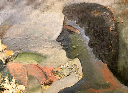 Abstract oil painting Wedding Night by Vladimir Afanasyev, textured green profile