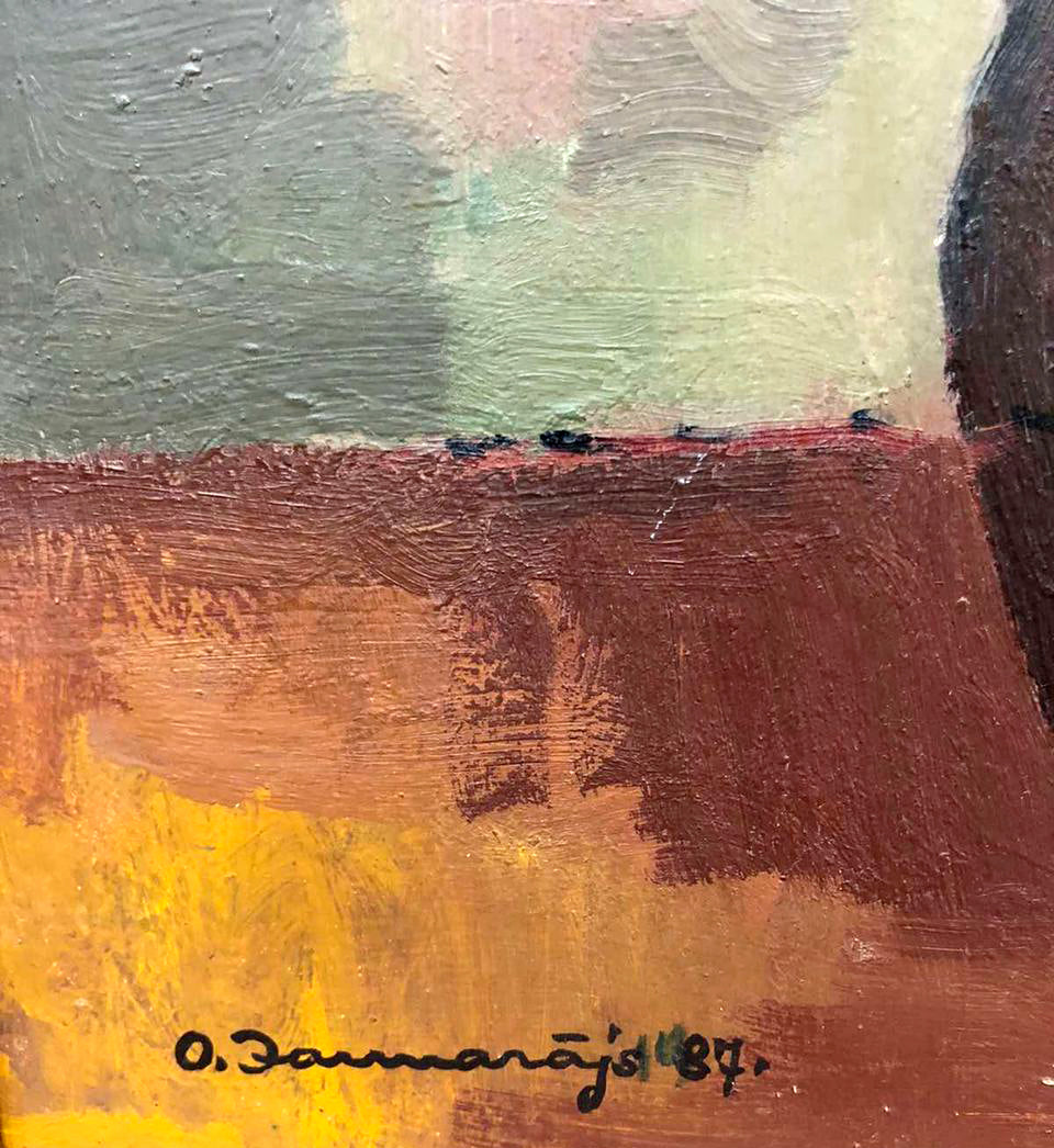 Oil painting Flowers by Olgert Jaunarajs with earthy textured brushstrokes