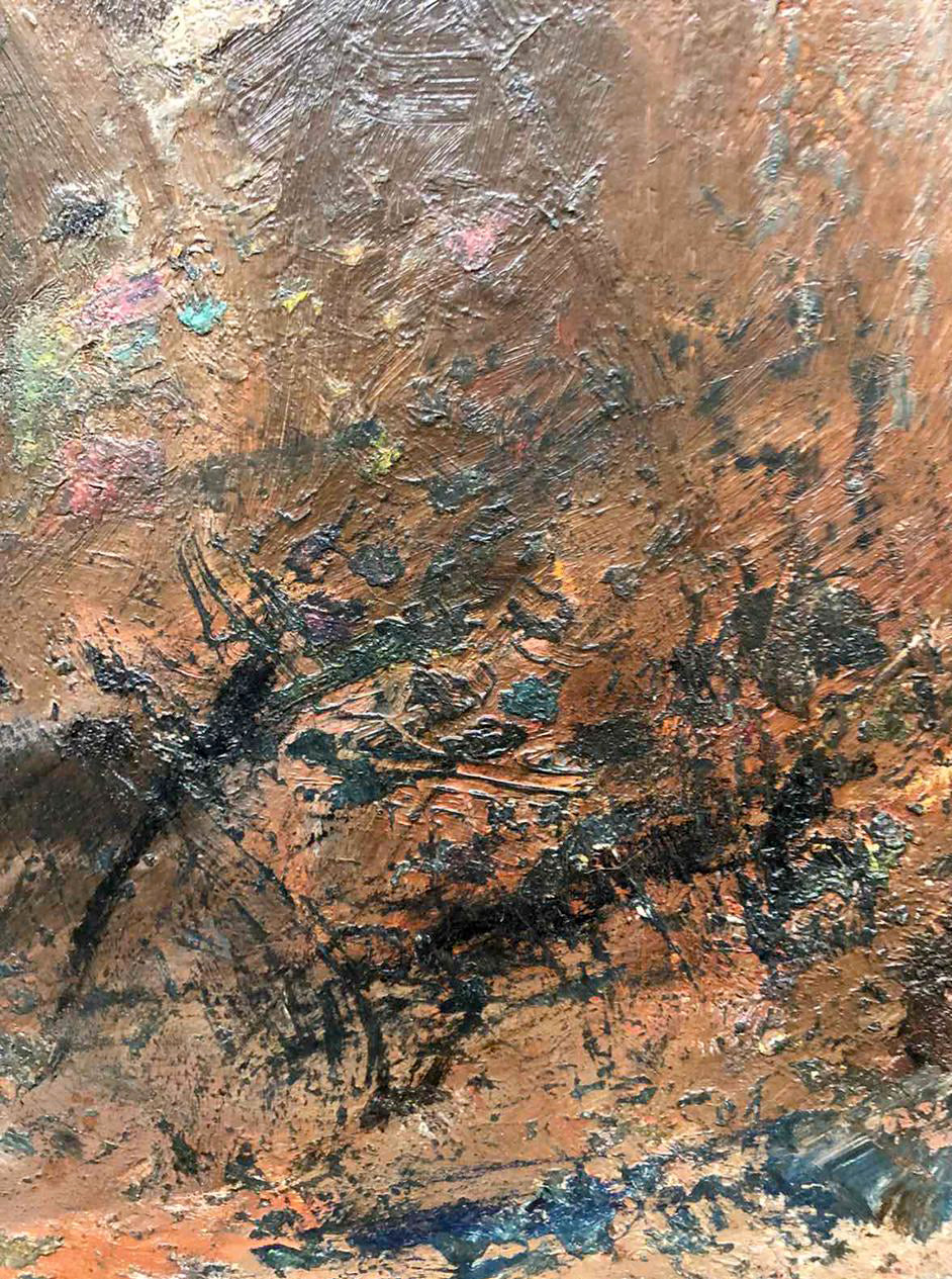 Abstract oil painting Meditation Zaretskyi Viktor earth-toned textured palette