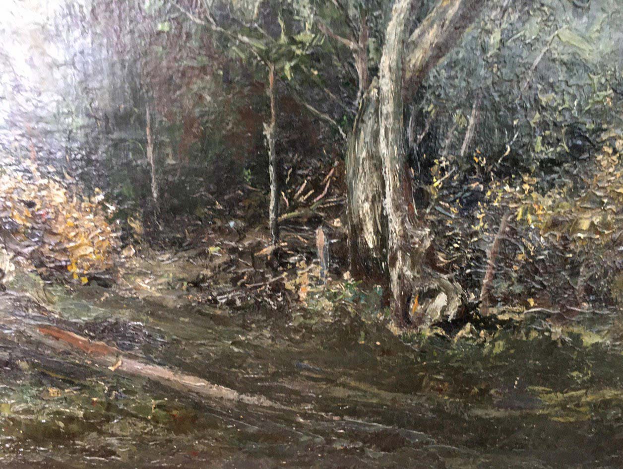 Oil painting of textured forest landscape by Cherkas A. G