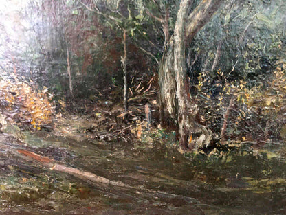 Oil painting of textured forest landscape by Cherkas A. G