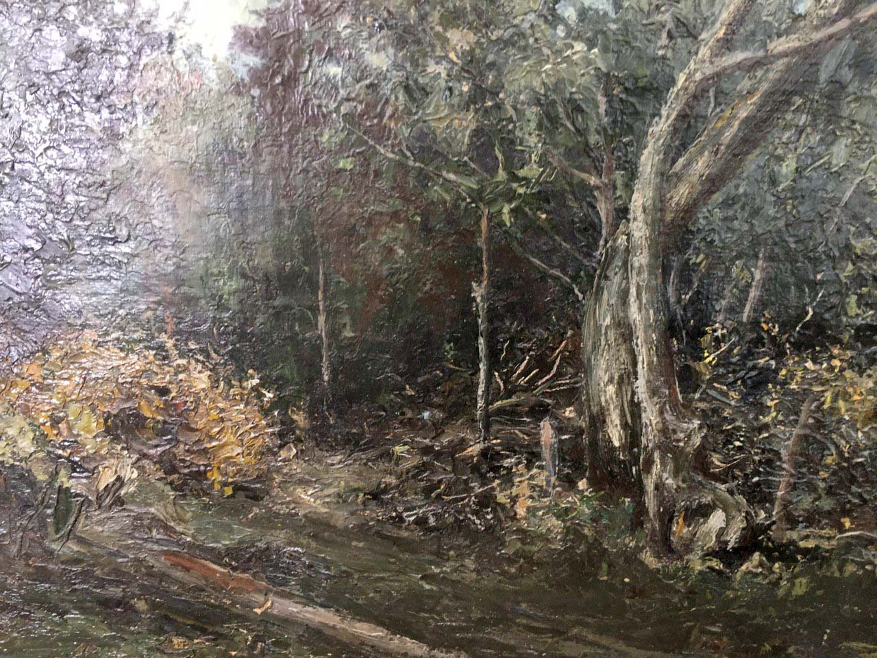 Oil painting of textured forest landscape by Cherkas A. G