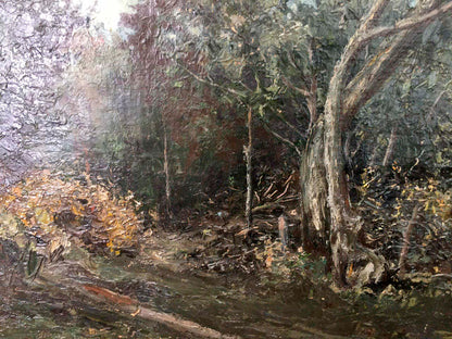 Oil painting of textured forest landscape by Cherkas A. G