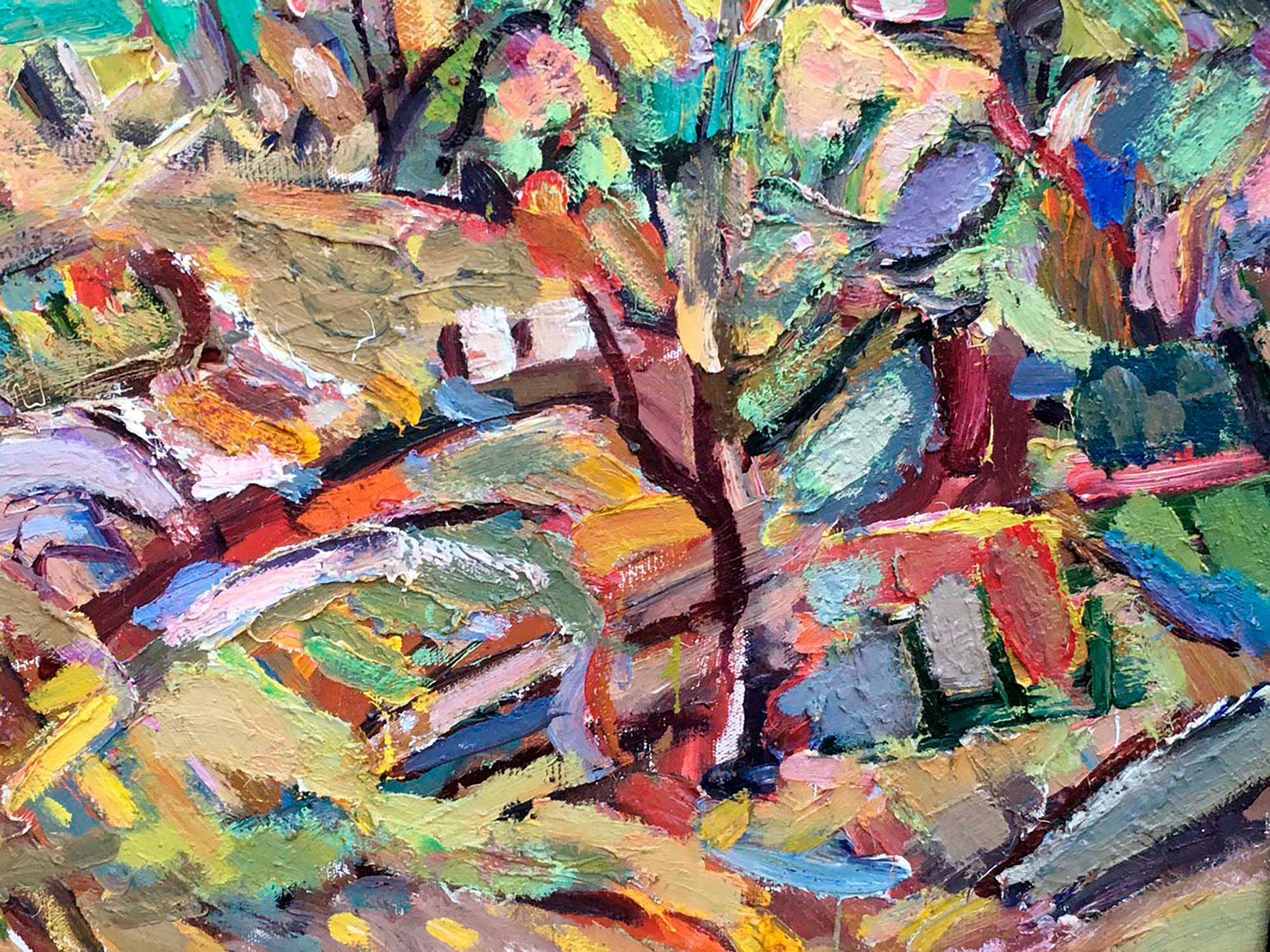 Vibrant abstract landscape by Igor Alekseevich Ermolov, bold textured oils