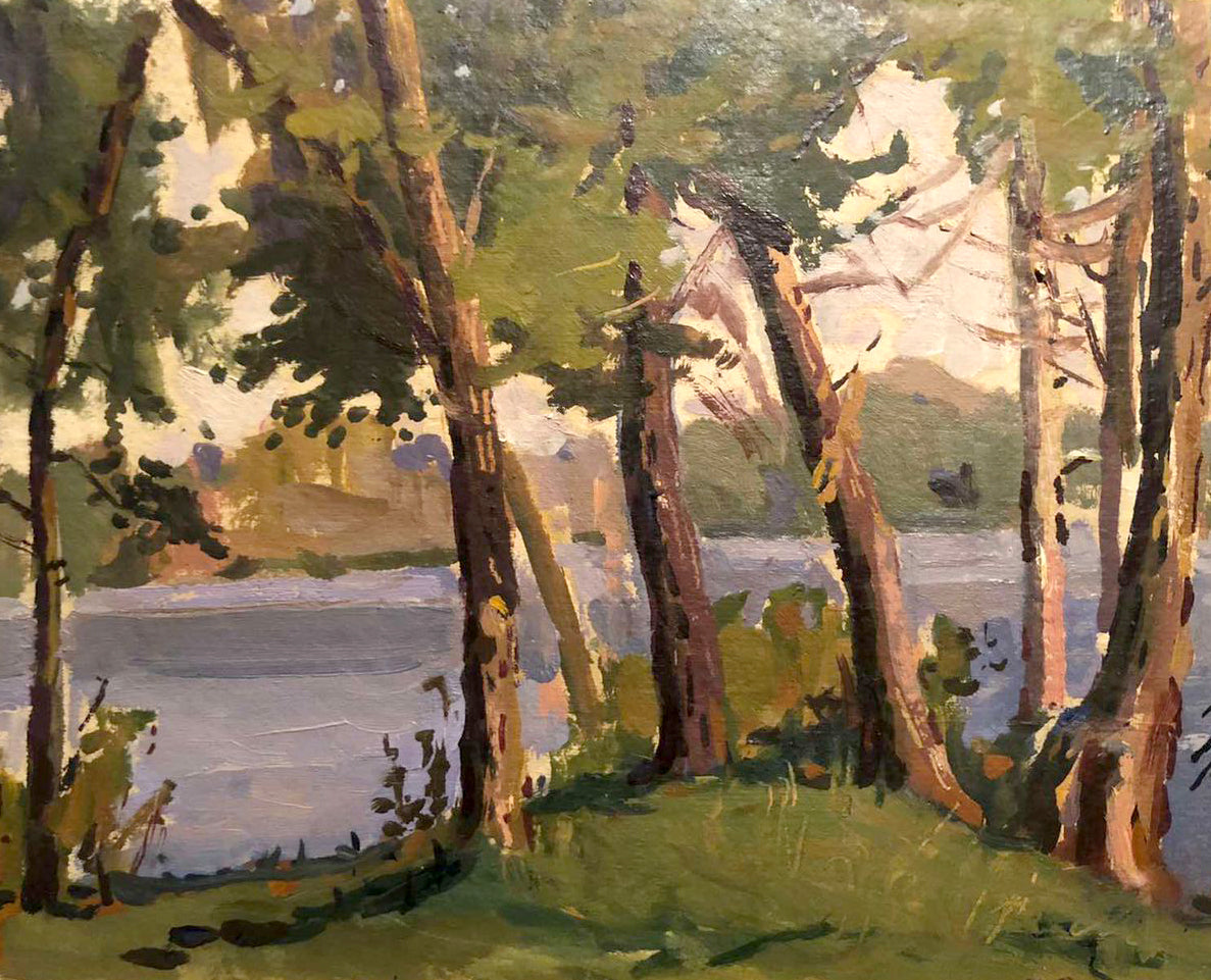 Serene impressionist oil painting On the Shore by Voloshin Mikhail Polikarpovich