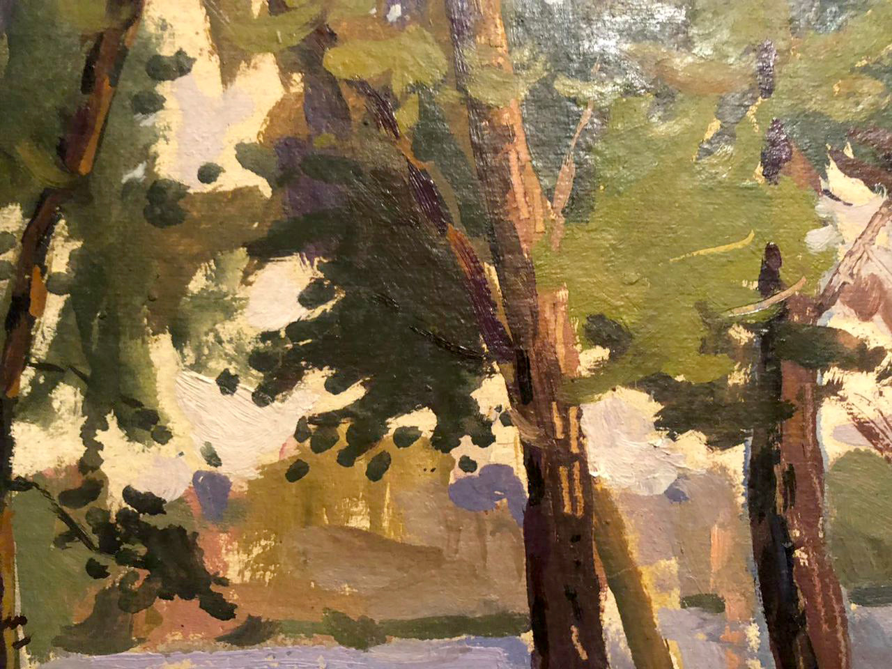 Oil painting On the Shore by Voloshin Mikhail Polikarpovich, tall trees