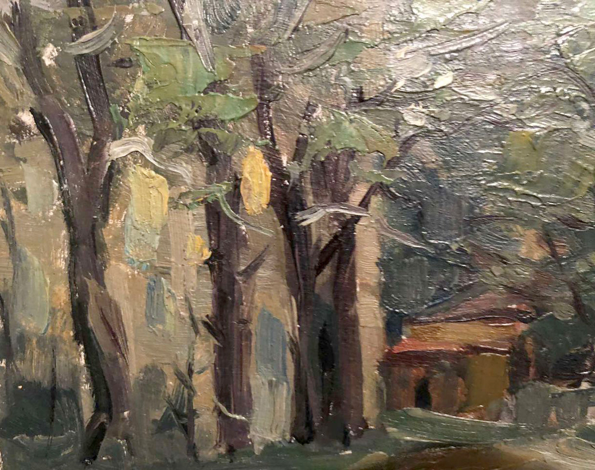 Impressionistic oil painting of urban trees by Zaretskyi Viktor