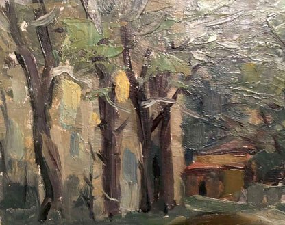 Impressionistic oil painting of urban trees by Zaretskyi Viktor