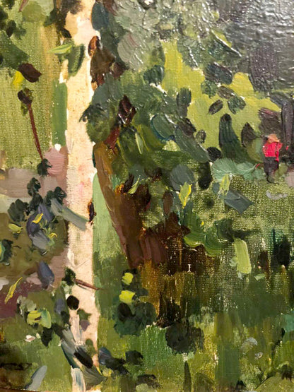 Oil painting Forest park by Kolesnik Boris Afanasevich, lush green foliage