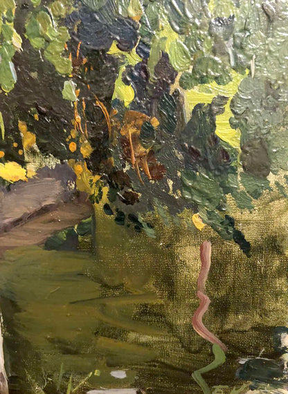 Oil painting of Forest Park by Kolesnik Boris Afanasevich, lush green foliage in impasto