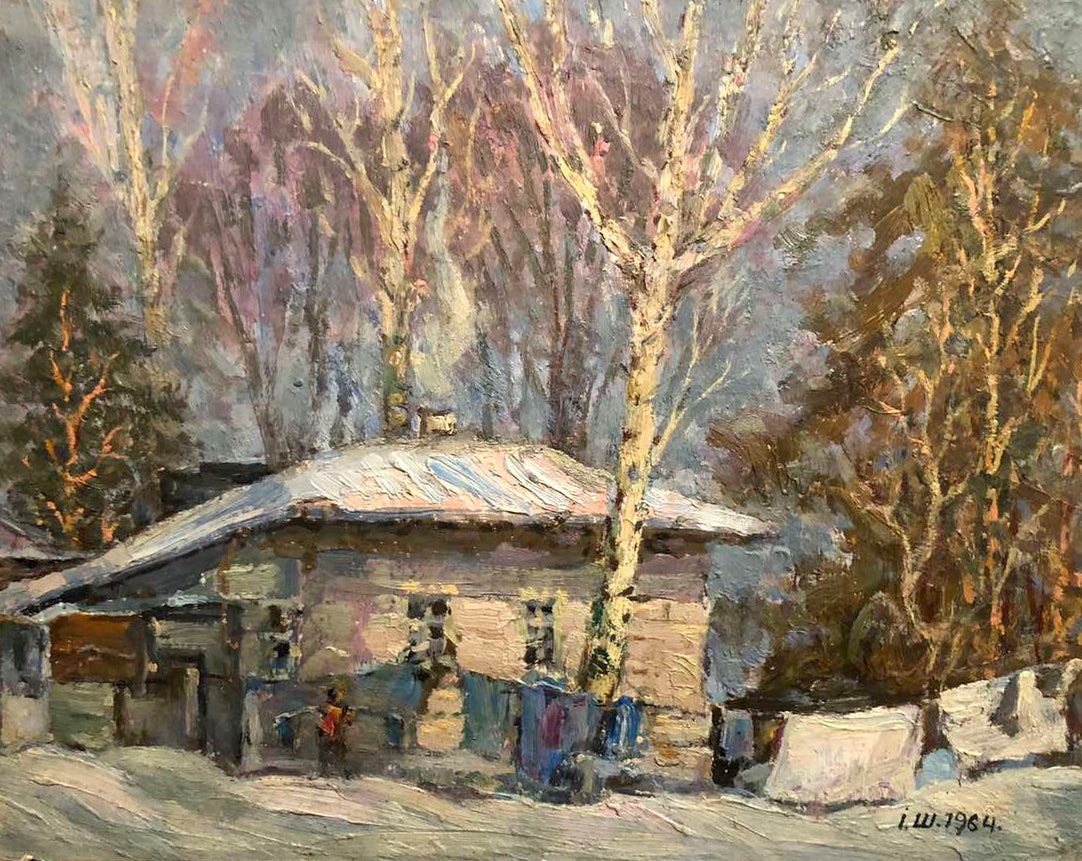Oil painting Winter evening by Shapoval Ivan Leontievich, rustic snowy house
