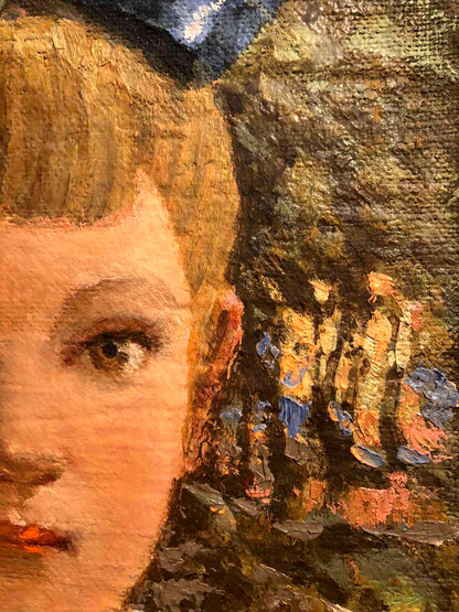 Textured oil painting of young boy portrait with warm tones and impasto strokes