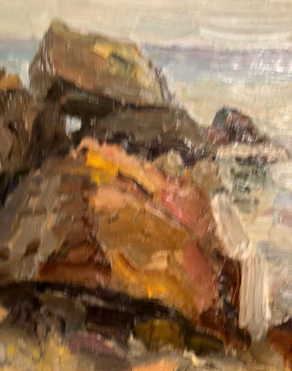 Oil painting Rocky coast Tsyganova textured earth-toned rocks