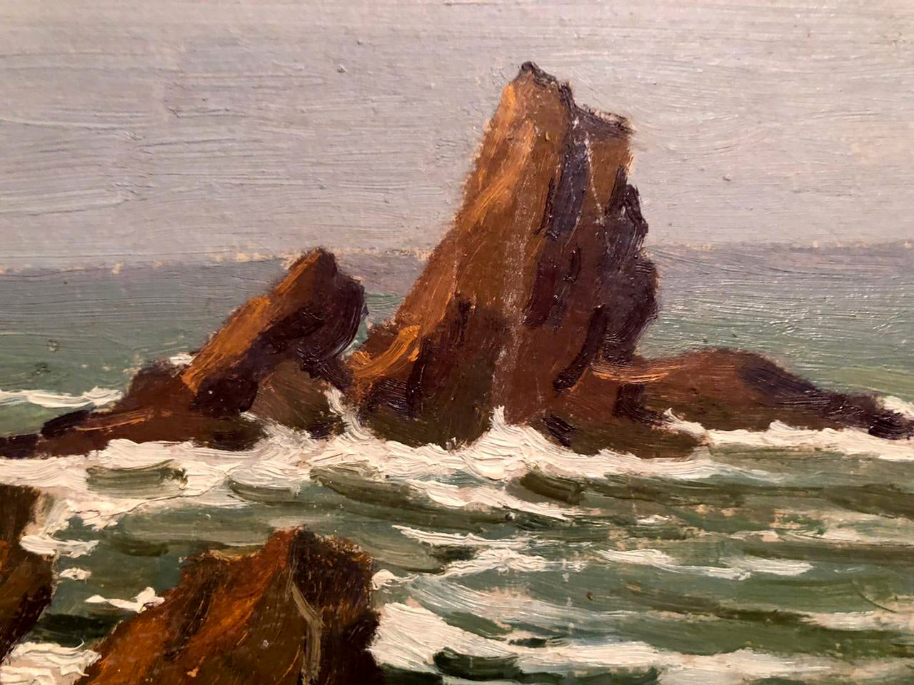 Oil painting Sea Breeze by Karmanov N.D. rugged rocks in turbulent waves