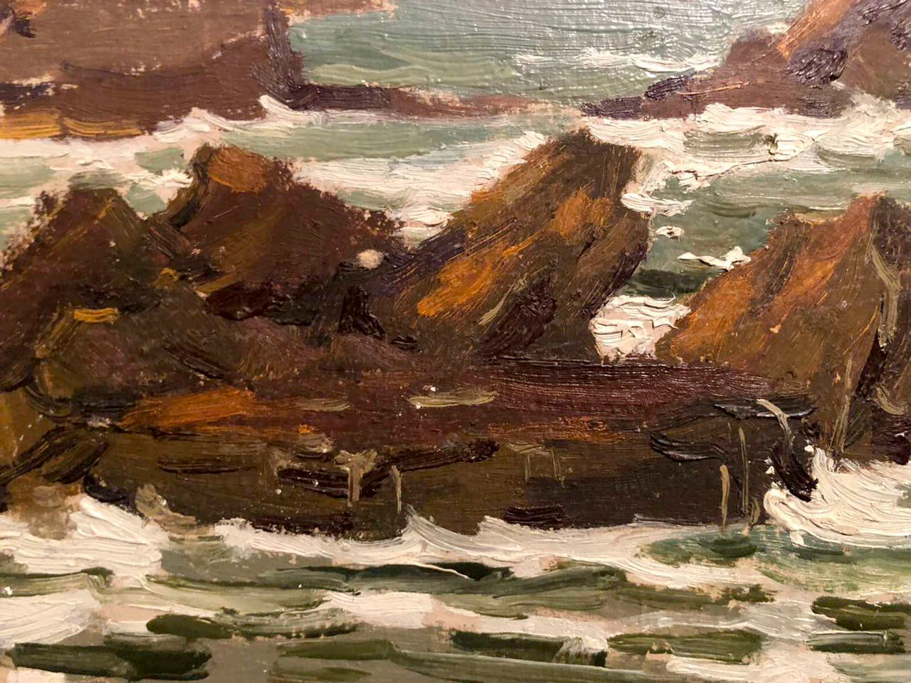Oil painting Sea Breeze by Karmanov N.D.: rugged cliffs meet turbulent waves