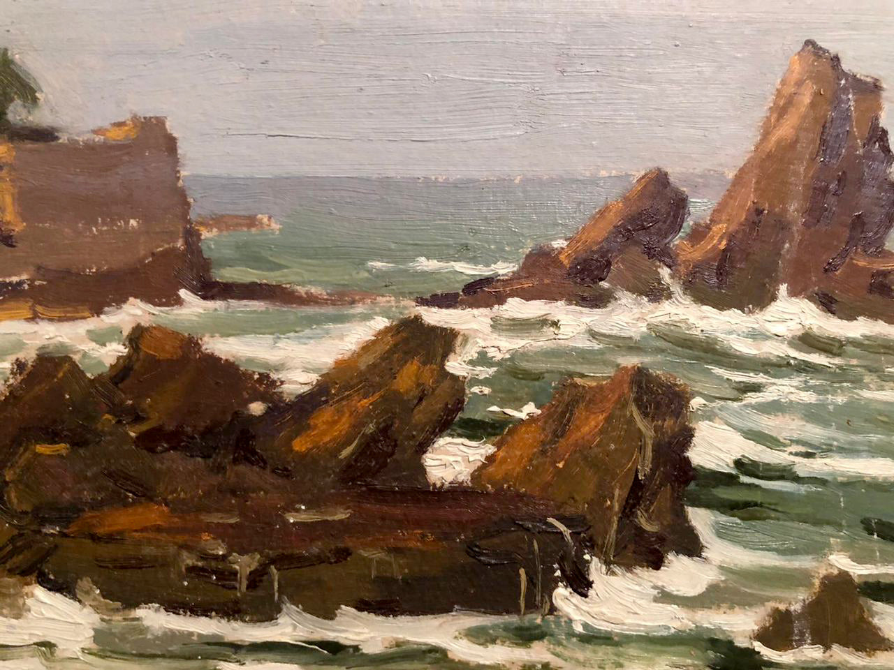 Oil painting Sea Breeze by Karmanov N.D. rugged rocks in ocean waves