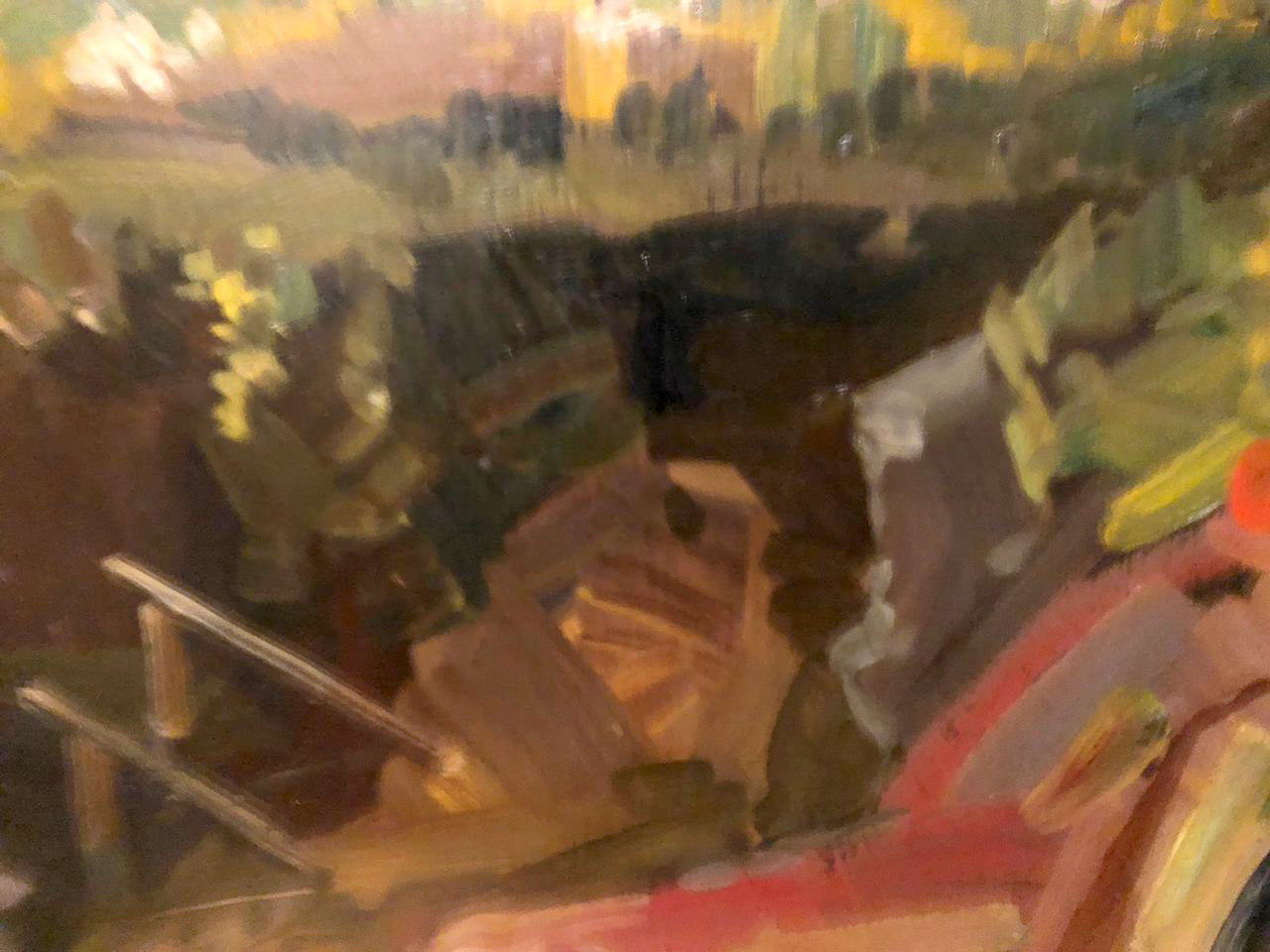 Oil painting Etude Mykola Reznik with ochre, green, red abstract strokes