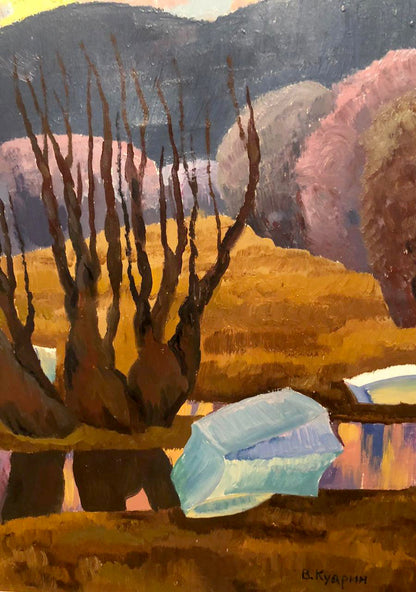 Oil painting of barren tree by Kudrin Viktor Petrovich
