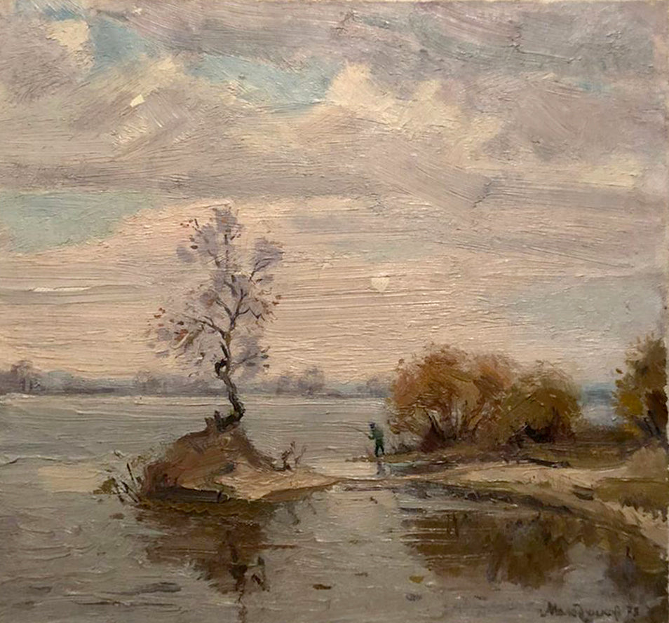 Oil painting Island by Sergey Dmitrievich Molodchikov: lone tree on island