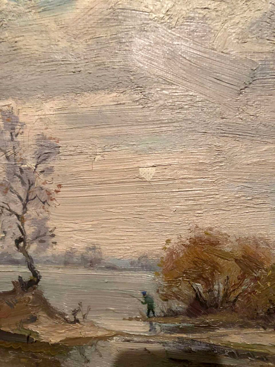 Oil painting Island by Sergey Dmitrievich Molodchikov: lone fisher by river
