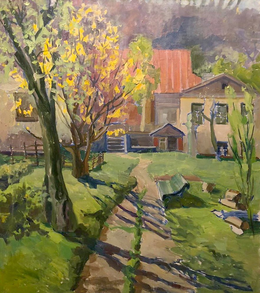 Vibrant impressionist oil painting Native home by Zhabinsky A. M. countryside scene