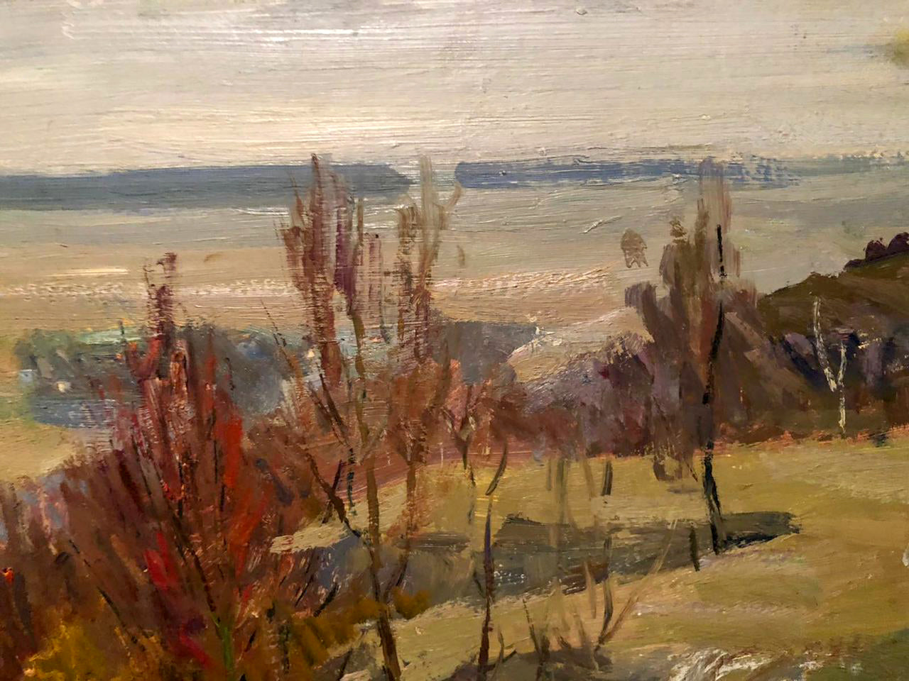 Oil painting Last Snow by Kogan-Shats Matvey Borisovich, coastal autumn landscape